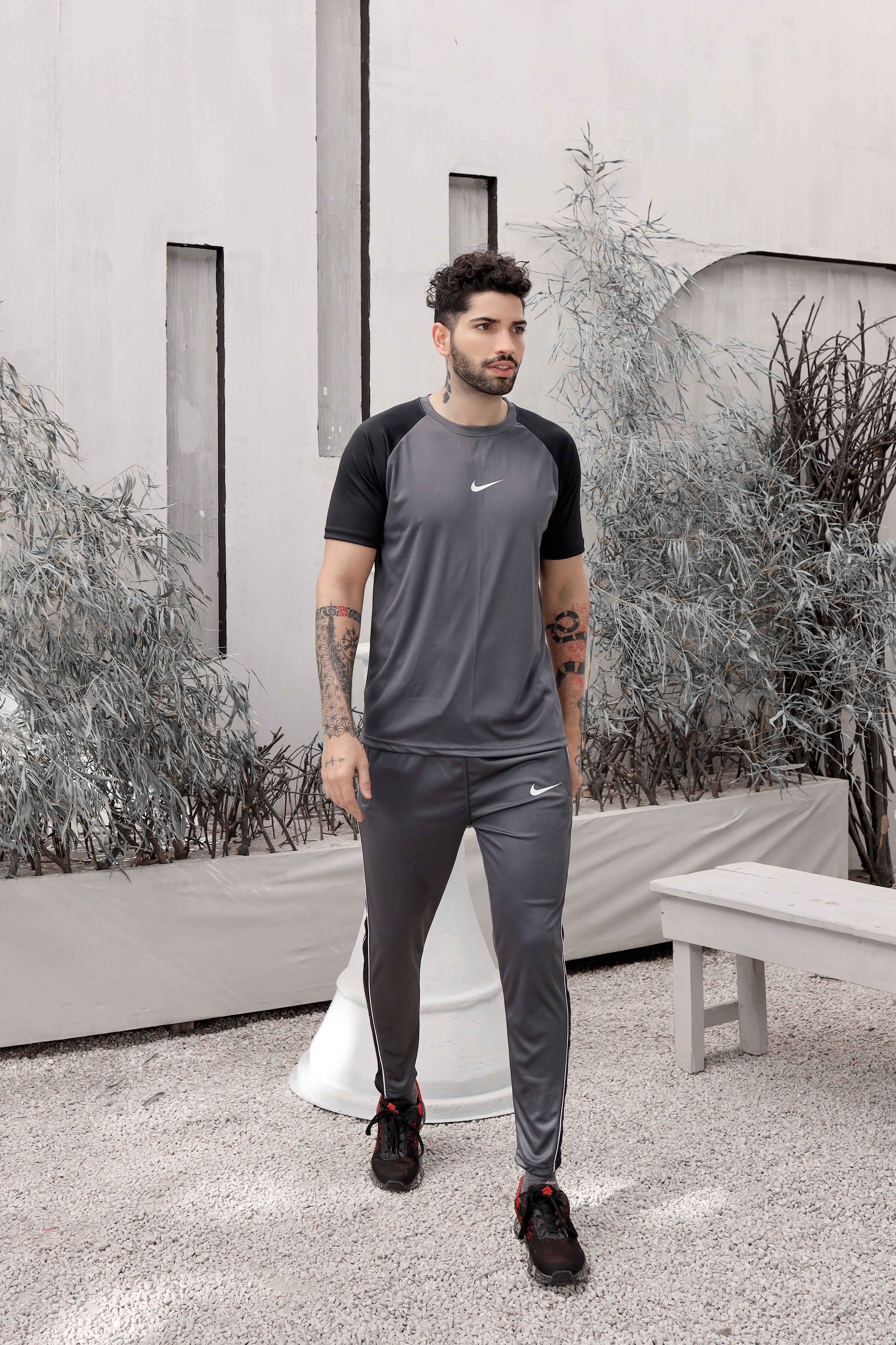 Grey nike dri fit tracksuit best sale